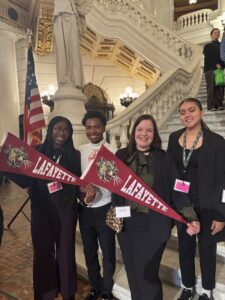 Students displaying Lafayette banners in Harrisburg PA